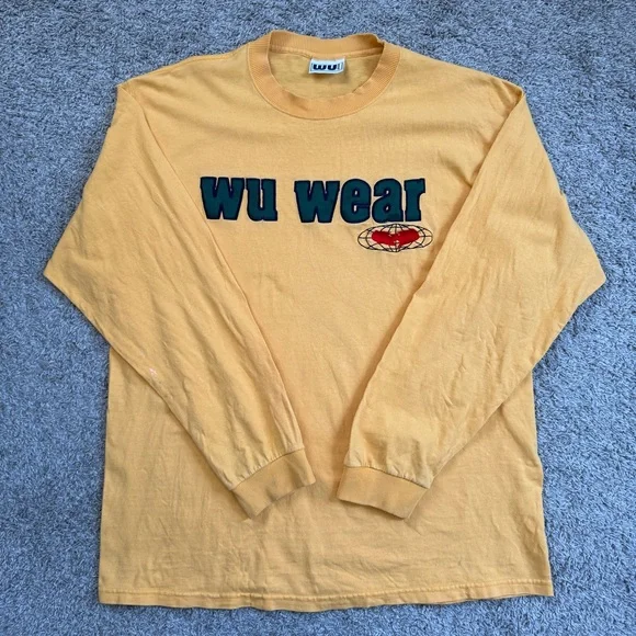 🔴Wu-Wear Shirt Size XL Wu-Tang Vintage Yellow Longsleeves Rare